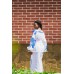 Boho Style Embroidered Maxi Dress White with Blue Embroidery